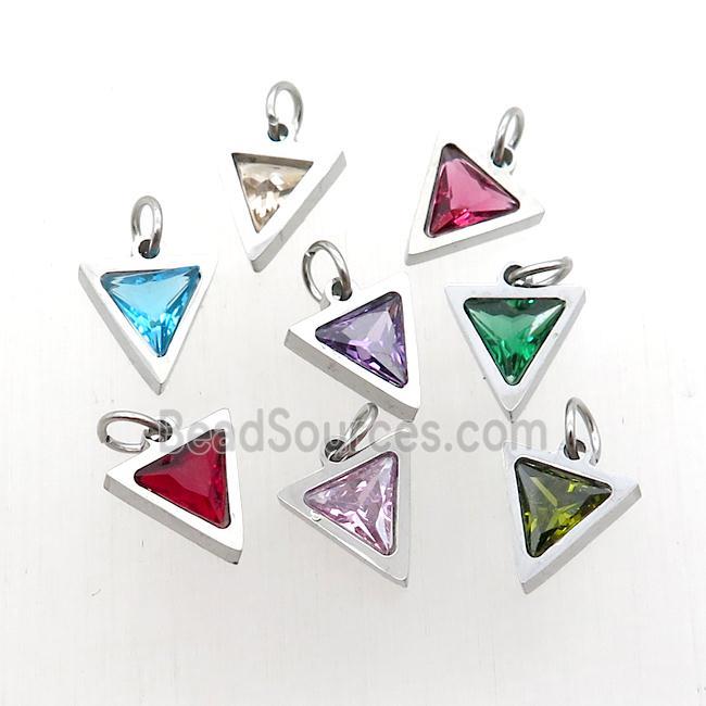 Raw Stainless Steel Triangle Pendant Pave Zircon Mixed