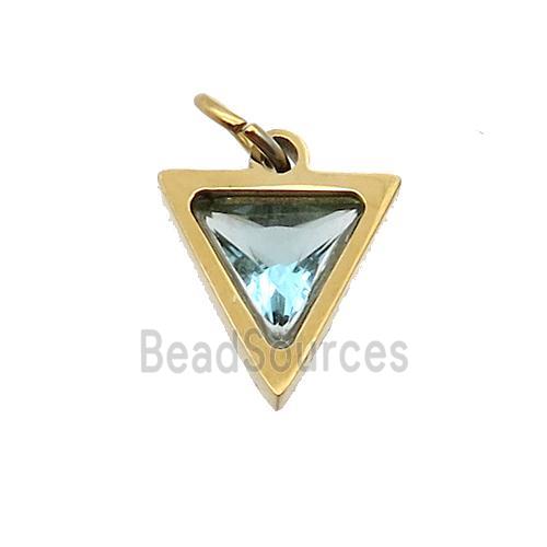 Stainless Steel Triangle Pendant Pave Aqua Zircon Gold Plated