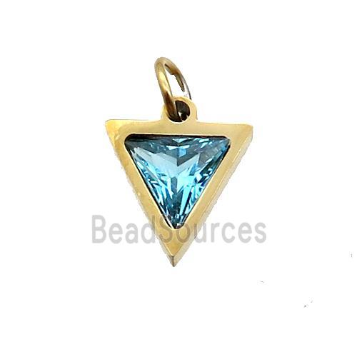 Stainless Steel Triangle Pendant Pave Blue Zircon Gold Plated