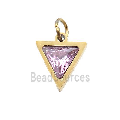 Stainless Steel Triangle Pendant Pave Pink Zircon Gold Plated