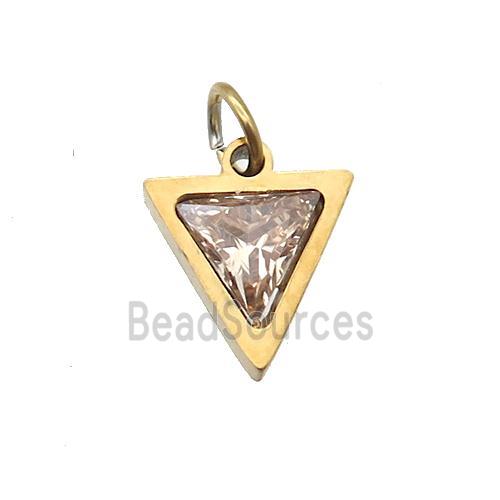 Stainless Steel Triangle Pendant Pave Champagne Zircon Gold Plated