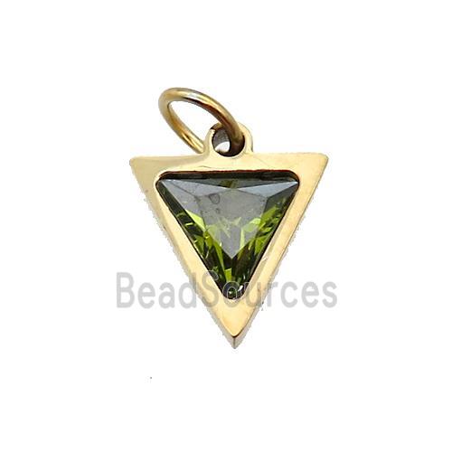 Stainless Steel Triangle Pendant Pave Olive Zircon Gold Plated