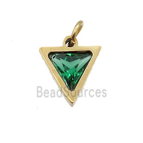 Stainless Steel Triangle Pendant Pave Green Zircon Gold Plated