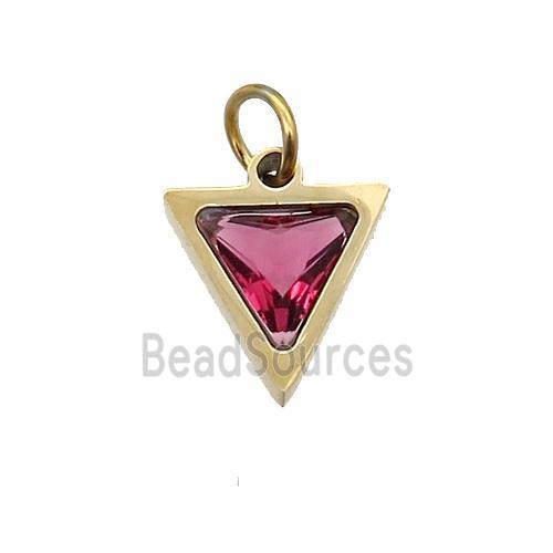 Stainless Steel Triangle Pendant Pave Red Zircon Gold Plated