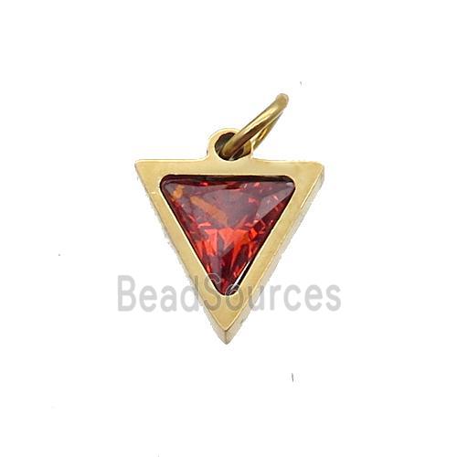 Stainless Steel Triangle Pendant Pave Orange Zircon Gold Plated