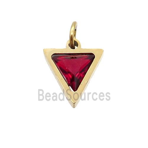 Stainless Steel Triangle Pendant Pave Red Zircon Gold Plated