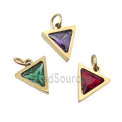 Stainless Steel Triangle Pendant Pave Zircon Gold Plated Mixed