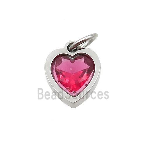 Raw Stainless Steel Heart Pendant Pave Red Zircon