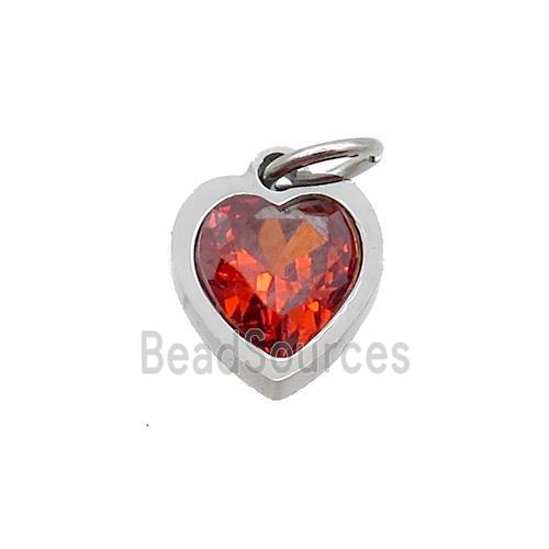 Raw Stainless Steel Heart Pendant Pave Orange Zircon