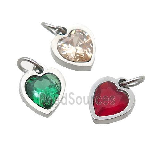 Raw Stainless Steel Heart Pendant Pave Zircon Mixed