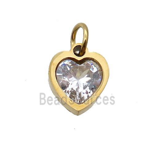 Stainless Steel Heart Pendant Pave Clear Zircon Gold Plated