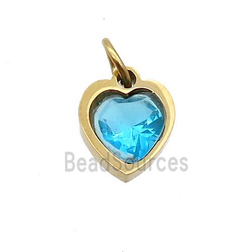 Stainless Steel Heart Pendant Pave Blue Zircon Gold Plated