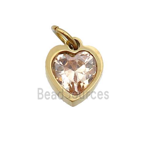 Stainless Steel Heart Pendant Pave Champagne Zircon Gold Plated