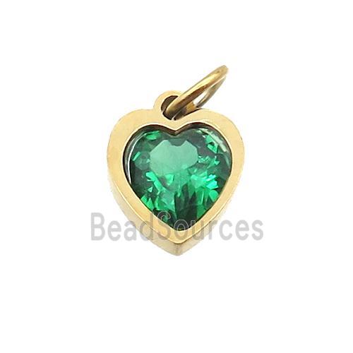 Stainless Steel Heart Pendant Pave Green Zircon Gold Plated