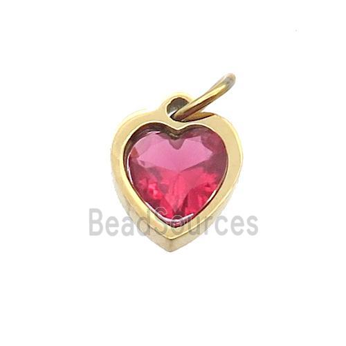 Stainless Steel Heart Pendant Pave Red Zircon Gold Plated