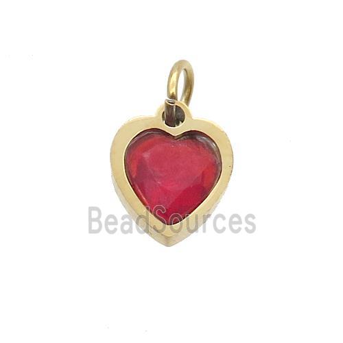 Stainless Steel Heart Pendant Pave Red Zircon Gold Plated