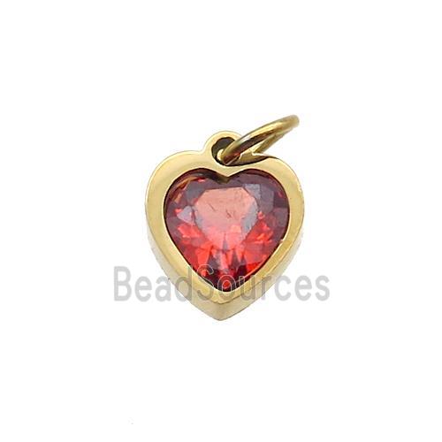 Stainless Steel Heart Pendant Pave Orange Zircon Gold Plated