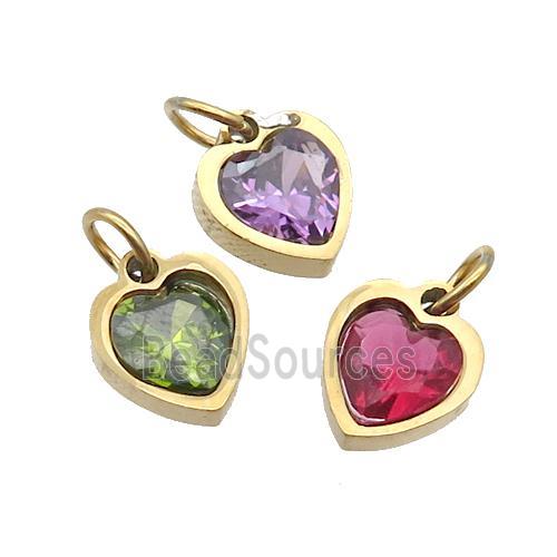 Stainless Steel Heart Pendant Pave Zircon Gold Plated Mixed