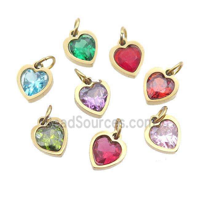 Stainless Steel Heart Pendant Pave Zircon Gold Plated Mixed