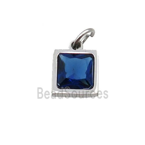 Raw Stainless Steel Square Pendant Pave Blue Zircon