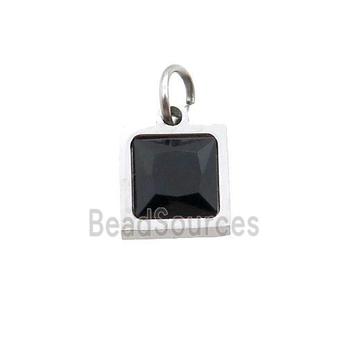 Raw Stainless Steel Square Pendant Pave Black Zircon