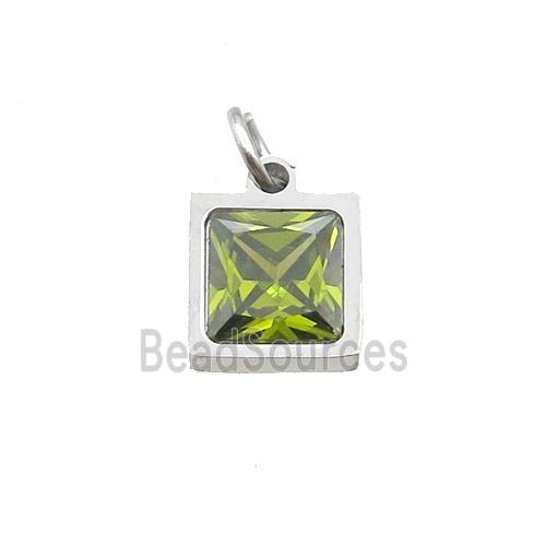 Raw Stainless Steel Square Pendant Pave Olive Zircon