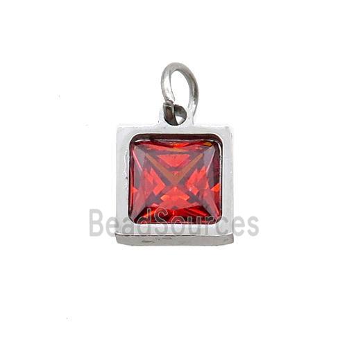 Raw Stainless Steel Square Pendant Pave Orange Zircon