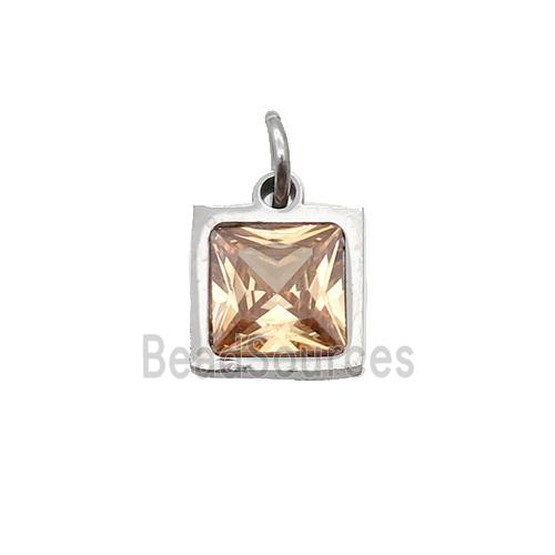 Raw Stainless Steel Square Pendant Pave Champagne Zircon