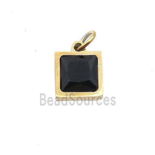 Stainless Steel Square Pendant Pave Black Zircon Gold Plated