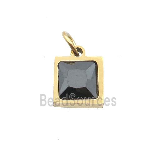 Stainless Steel Square Pendant Pave Black Zircon Gold Plated