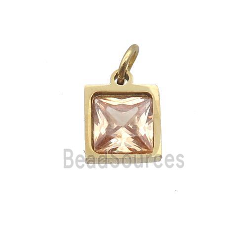 Stainless Steel Square Pendant Pave Champagne Zircon Gold Plated