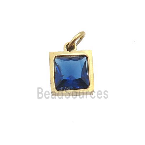 Stainless Steel Square Pendant Pave Blue Zircon Gold Plated