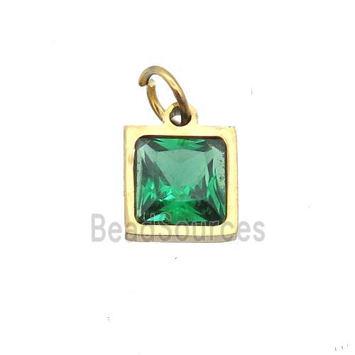 Stainless Steel Square Pendant Pave Green Zircon Gold Plated