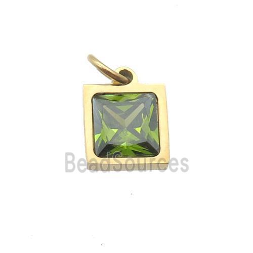 Stainless Steel Square Pendant Pave Olive Zircon Gold Plated