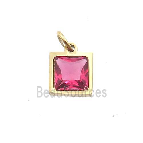 Stainless Steel Square Pendant Pave Red Zircon Gold Plated