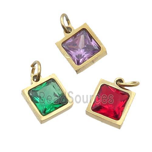 Stainless Steel Square Pendant Pave Zircon Gold Plated Mixed