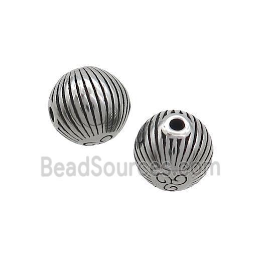 Stainless Steel Beads Round Antique Silver