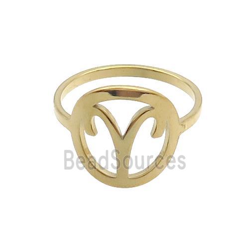 Stainless Steel Rings Zodiac Aries Gold Plated