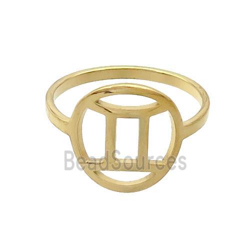 Stainless Steel Rings Zodiac Gemini Gold Plated