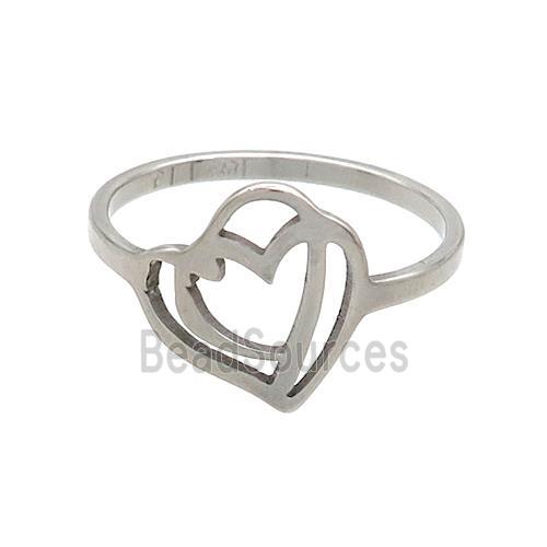 Raw Stainless Steel Rings Double Hearts