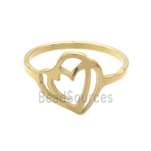 Stainless Steel Rings Double Hearts Gold Plated