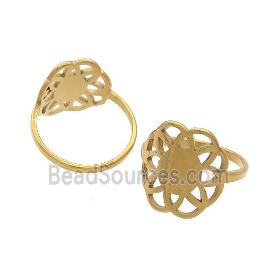 Stainless Steel Rings Flower Gold Plated