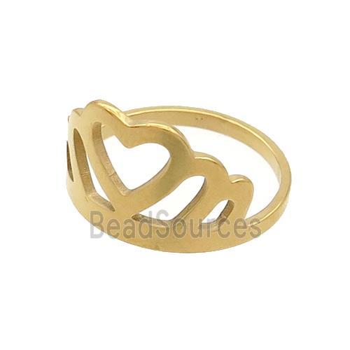 Stainless Steel Heart Crown Rings Gold Plated