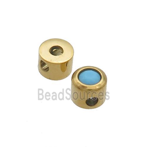 Stainless Steel Guru Beads Pave Zircon T-holes Gold Plated