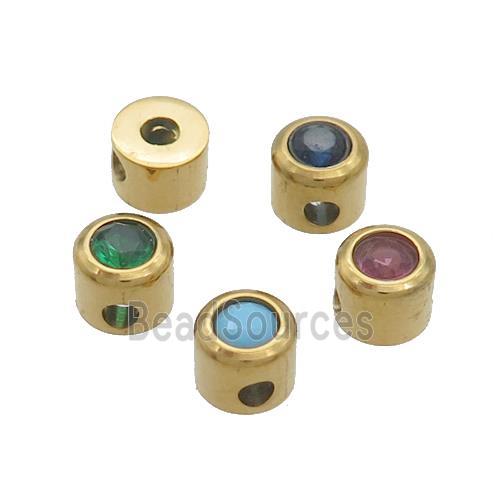 Stainless Steel Guru Beads Pave Zircon T-holes Gold Plated Mixed