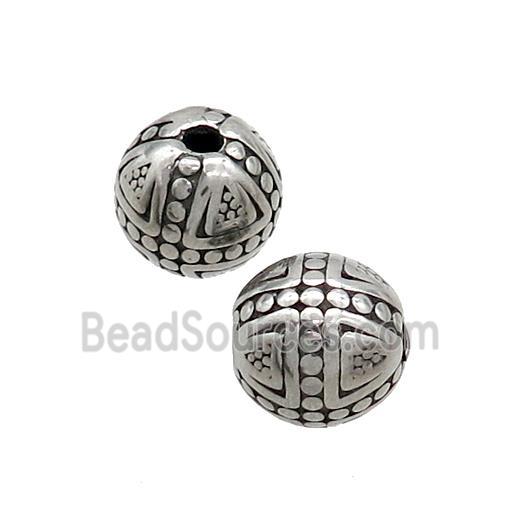 Stainless Steel Beads Round Antique Silver