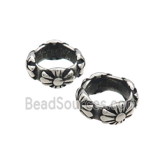 Stainless Steel Rondelle Beads Large Hole Antique Silver