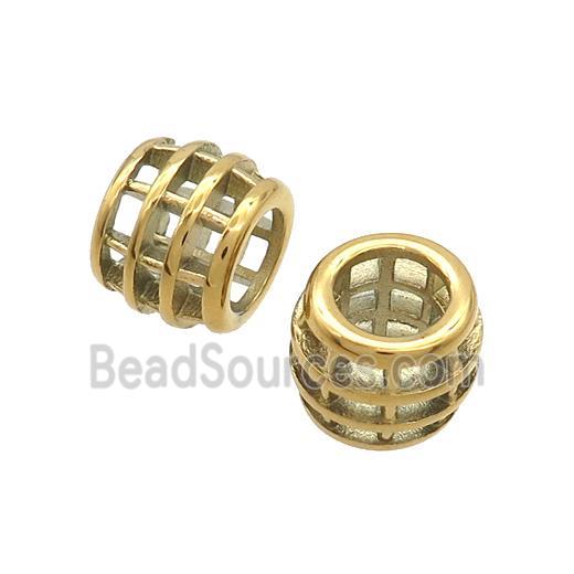 Stainless Steel Barrel Beads Large Hole Hollow Gold Plated