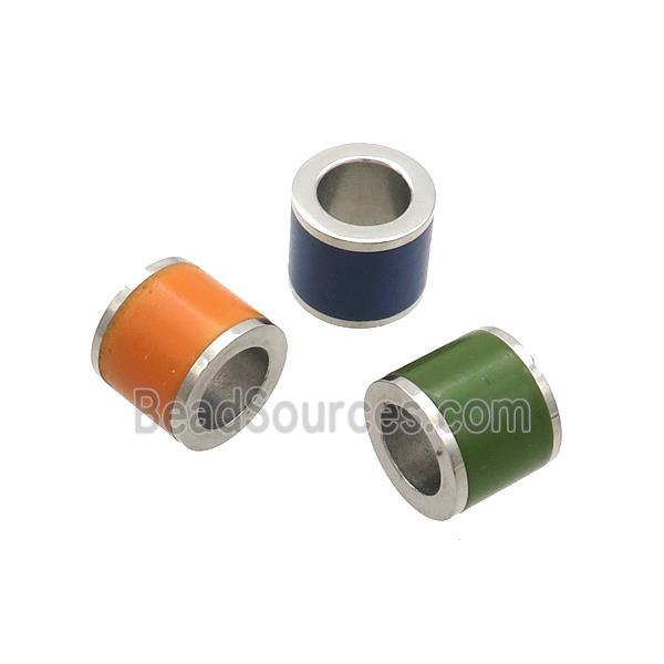 Raw Stainless Steel Column Beads Enamel Large Hole Mixed