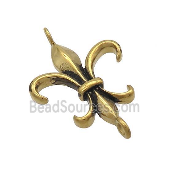 Stainless Steel Connector Fleur-de-lis Charms Antique Gold